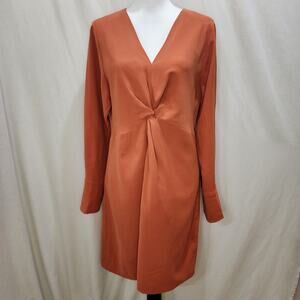 NWT Jodifl Burnt Orange Long Sleeve Knot Front Career Shirt Dress, Size Medium